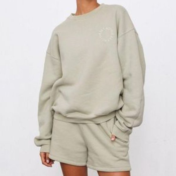 Set Active Beige Heavy Crewneck Sweatshirt Size Small - Picture 1 of 10